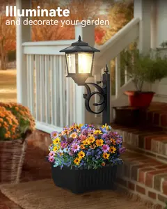DERAYSION  Solar Outdoor Lamp with Planter, 3000K Warm White Solar Street Light, 2-in-1 Wall Mounted/Free Standing Garden Light with Flower Pot, IP44 Waterproof Solar Porch path Light for Patio, Pathway, Yard Decor outdoorfun
