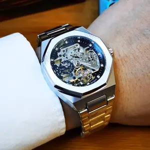 1 piece menfashion tourbillon cut out automatic mechanical watch luminous hands asymmetrical case luxury stainless steel strap business casual watch anniversary birthday festival gift Waterproof Open Dial s multifunctional quartz watch Rose Gold Crystal