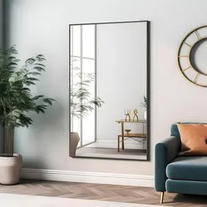 Neutype Full Length Mirror Hanging or Leaning against Wall, Large Rectangle Bedroom Mirror Floor Mirror Dressing Mirror Wall-Mounted Mirror, Thin Frame,Black,52"X32",No Stand NeuType