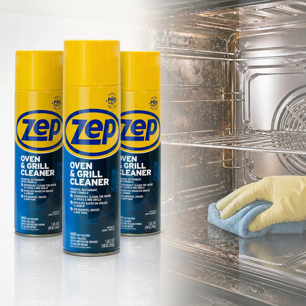 ZEP 19 oz Heavy-Duty Oven and Grill Cleaner Household Spot Stain Eliminator for Cleaning Kitchen, Oven, Stove, Range Hood, Sink, Pots, Pans, Porcelain and Ceramic Ware, Powerful foam penetrates for a deep clean