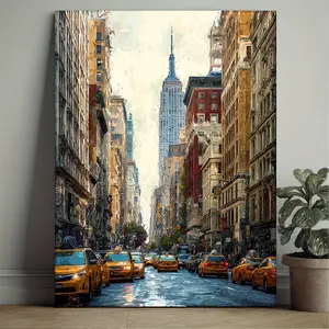 1pc New York City Skyline Canvas Poster Photo - Mid-Century Modern Manhattan Street Art Print with Empire State Building, Times Square - Ready-to-Hang Framed Home Decoration for Living Room, Office