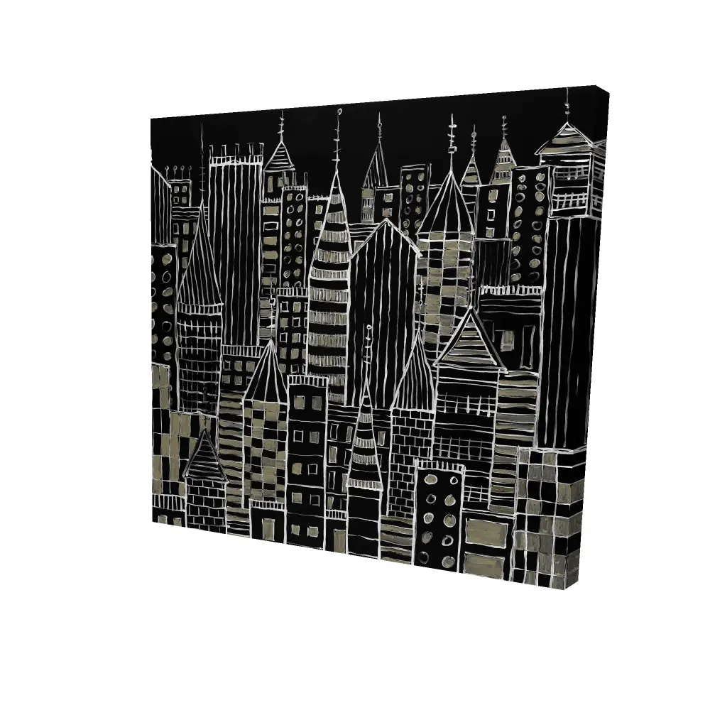 360 stand Dark City Black Building Illustrative Wall Art Print - 36x36 in Minimalist Artwork, Home Decor Poster, Home Supplies for Interior Decoration, Artistic, Room, Architecture Wall Arts, Minimal Wall Arts