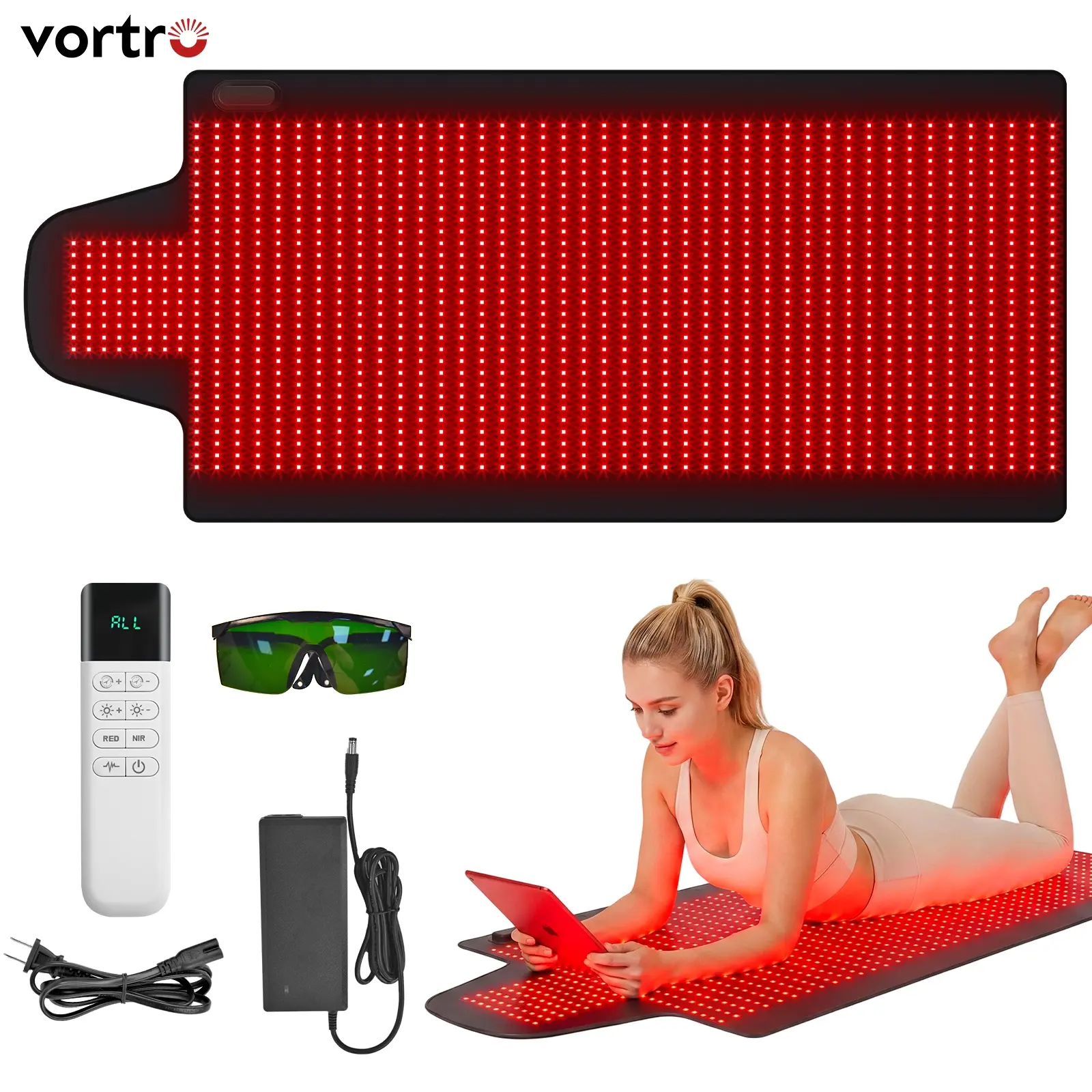 VORTRO Full Body Red Light Therapy Mat, Irradiance 80mW/cm², 73 x 34 Inch Red & Infrared Light Therapy Blanket, Dual Wavelength 660nm & 850nm with 1370 LED Chips, for Full-Body Pain Relief and Sleep Improvement, Best Gift