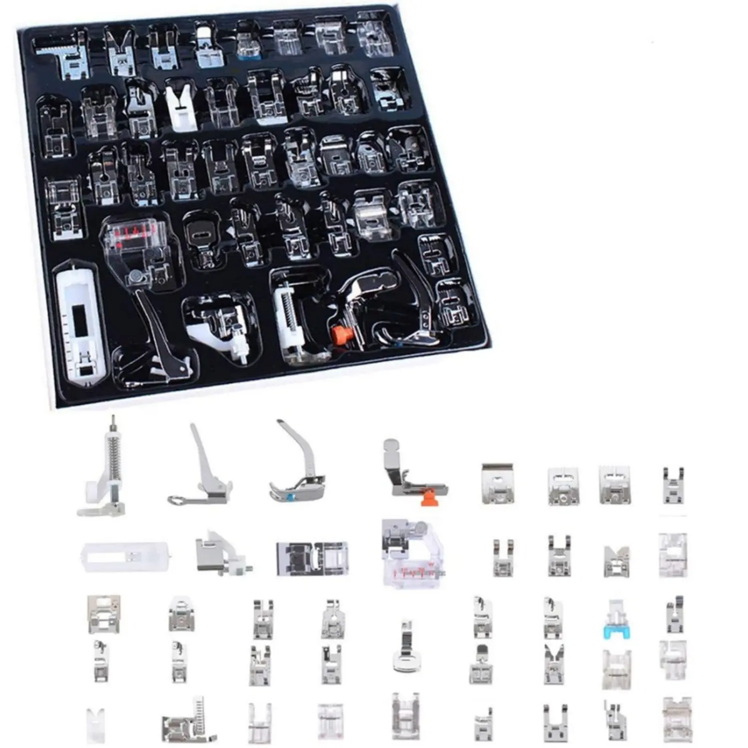42Pcs Portable Metal Sewing Machine Presser Feet Set - Low Shank for Brother, Singer, Janome - Household Hand Tool Kit