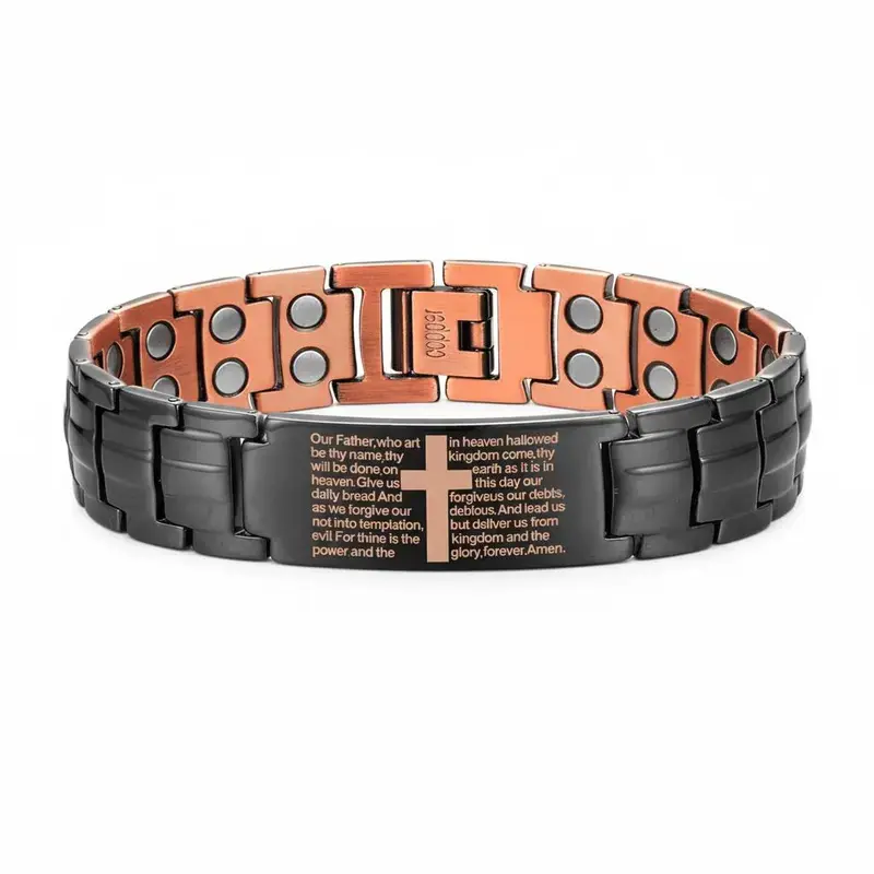 Men's Magnetic Cross Bracelet with Ultra-Strength Magnets, Adjustable Magnetic Links, Casual Wear Jewelry Box, Gift Sizing Tool for Perfect Fit - Men's Accessories