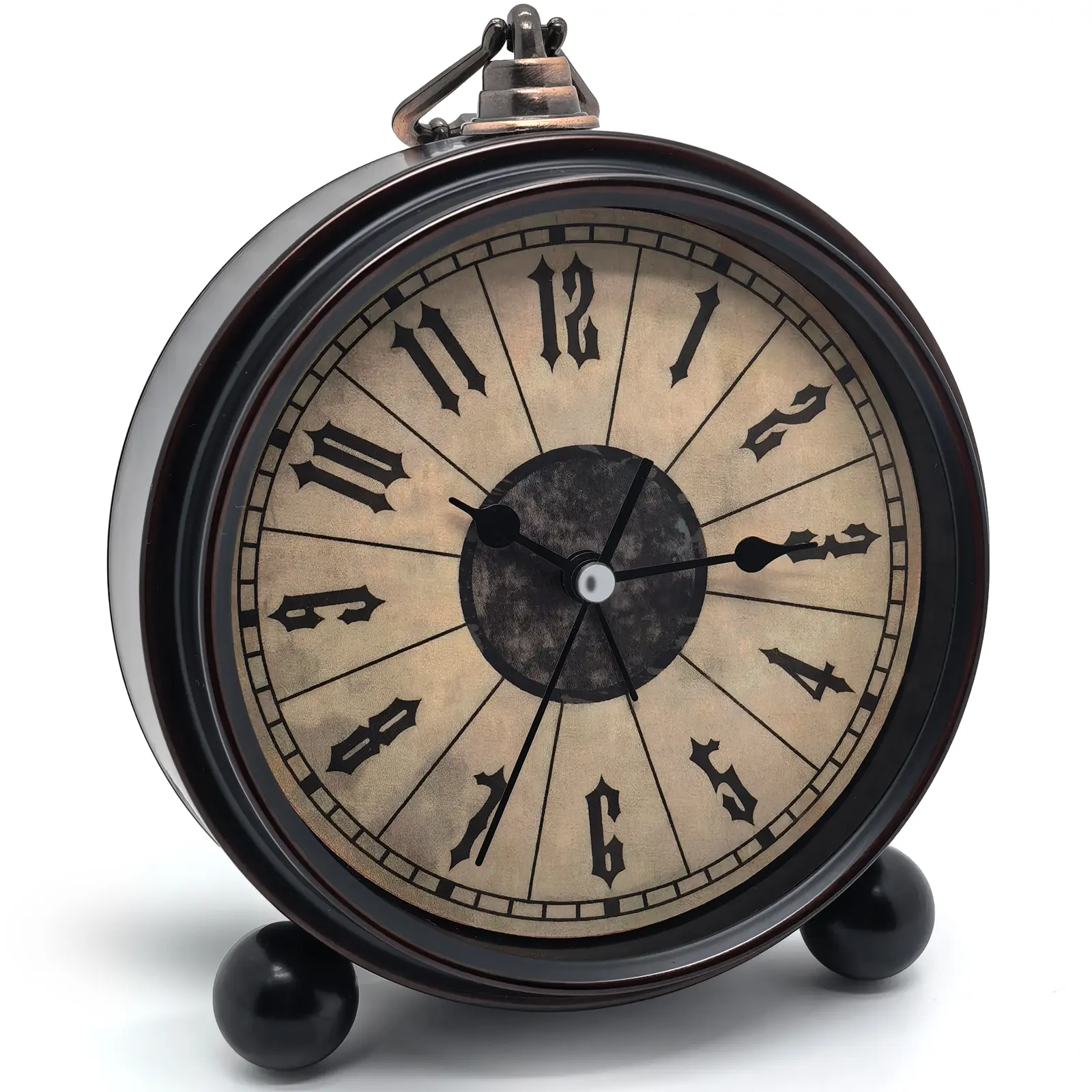 5'' Retro Vintage Metal Desk Alarm Clock - Non-Ticking Silent Antique Analog Table Clock - Battery Operated Quartz Clock for Bedside Desk Table Bedrooms Living Room Home Office Decor