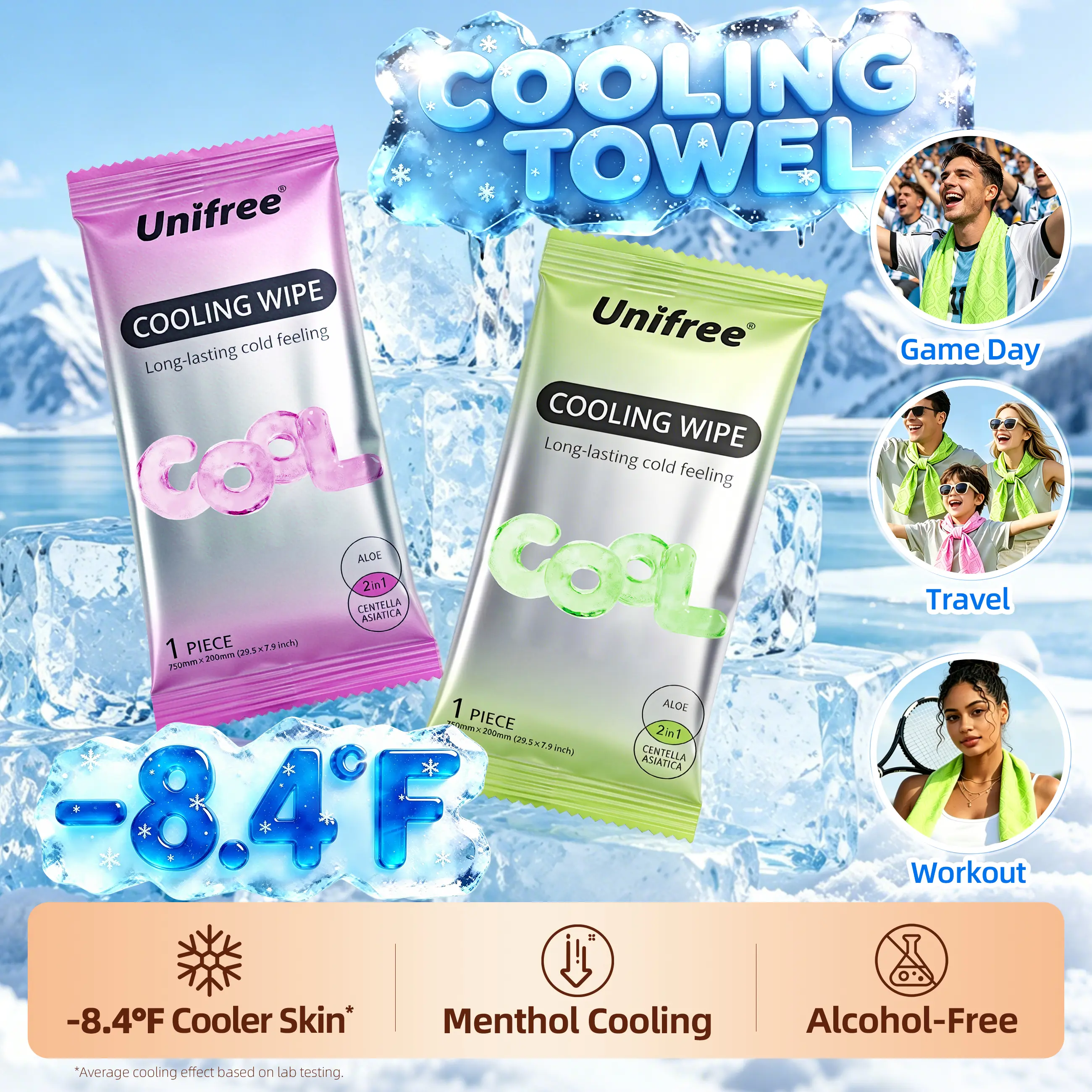 Unifree Cooling Towels & XL Menthol Cooling Wipes, Instant & Long Lasting Cooling Relief for Hot Weather & Summer Heat, Outdoor, Long Drives, Game day & Beach, SummerFinds