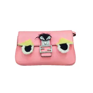 Pre-owned FENDI Monster Crossbody Bag Pink with Fur Accents & Pearl Detail Elegant Stylish Design for Women Hands Free Convenience