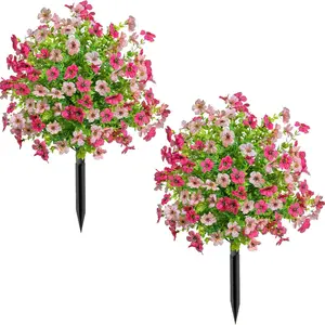 Artificial Flowers with Ground Stake, Plastic Faux Flowers, Indoor Outdoor Home Garden Decor, Durable Realistic Look, Non-Fading Maintenance-Free Plants, Fake Indoor Plants, & Rose