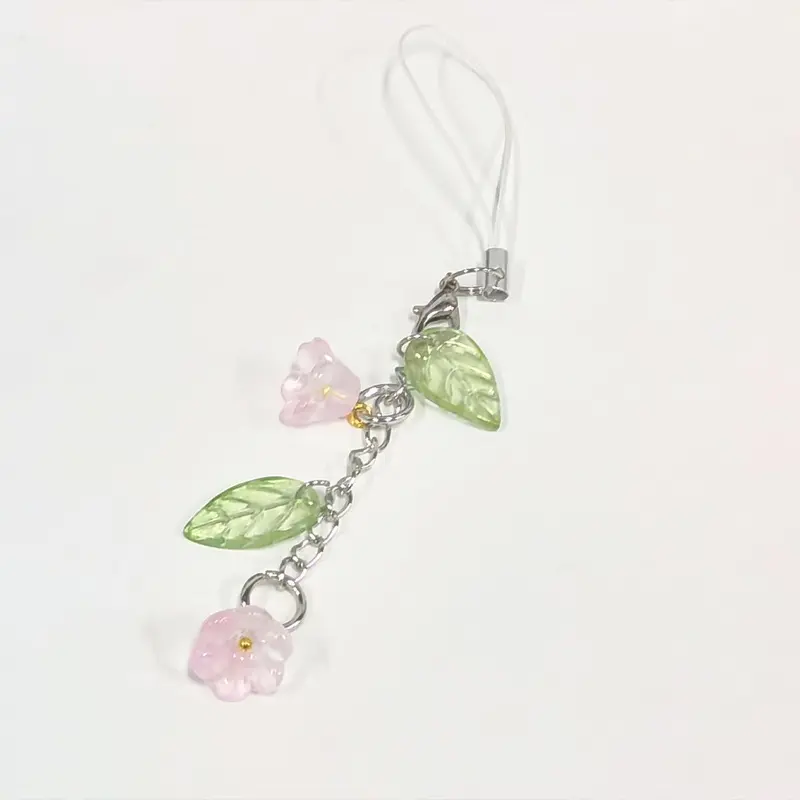 Cute Flower & Leaf Design Phone Lanyard, Creative Keychain Pendant, Phone Strap Decoration for Women & Girls, Mobile Phone Decorative Pendant, Charms, Wire, Phone Chains, Phone Accessory