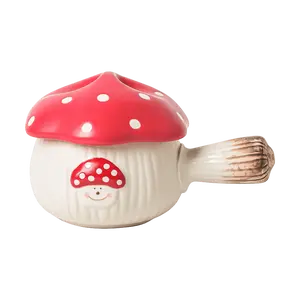 KAWASIMAYA Red Mushroom Series Soup Bowl with Heat-Resistant Handle - Perfect for Home Use