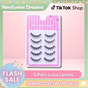 Ninetynine Dreams 5 Pairs Luna Lashes | Lightweight Soft Semi-Dramatic Strip Lashes, Ultra-Thin Transparent Clear Band Daily False Eyelashes Strips 9-13mm C Curl — Reusable Spiky Wispy Anime Manhua Style, Beginner Friendly Must-Have Makeup Essential