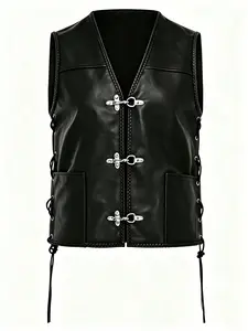 Men's Retro Leather Vest, Fashion Sleeveless Punk Motorcycle Jacket, Perfect for Riding, Hip Hop, and Casual Wear