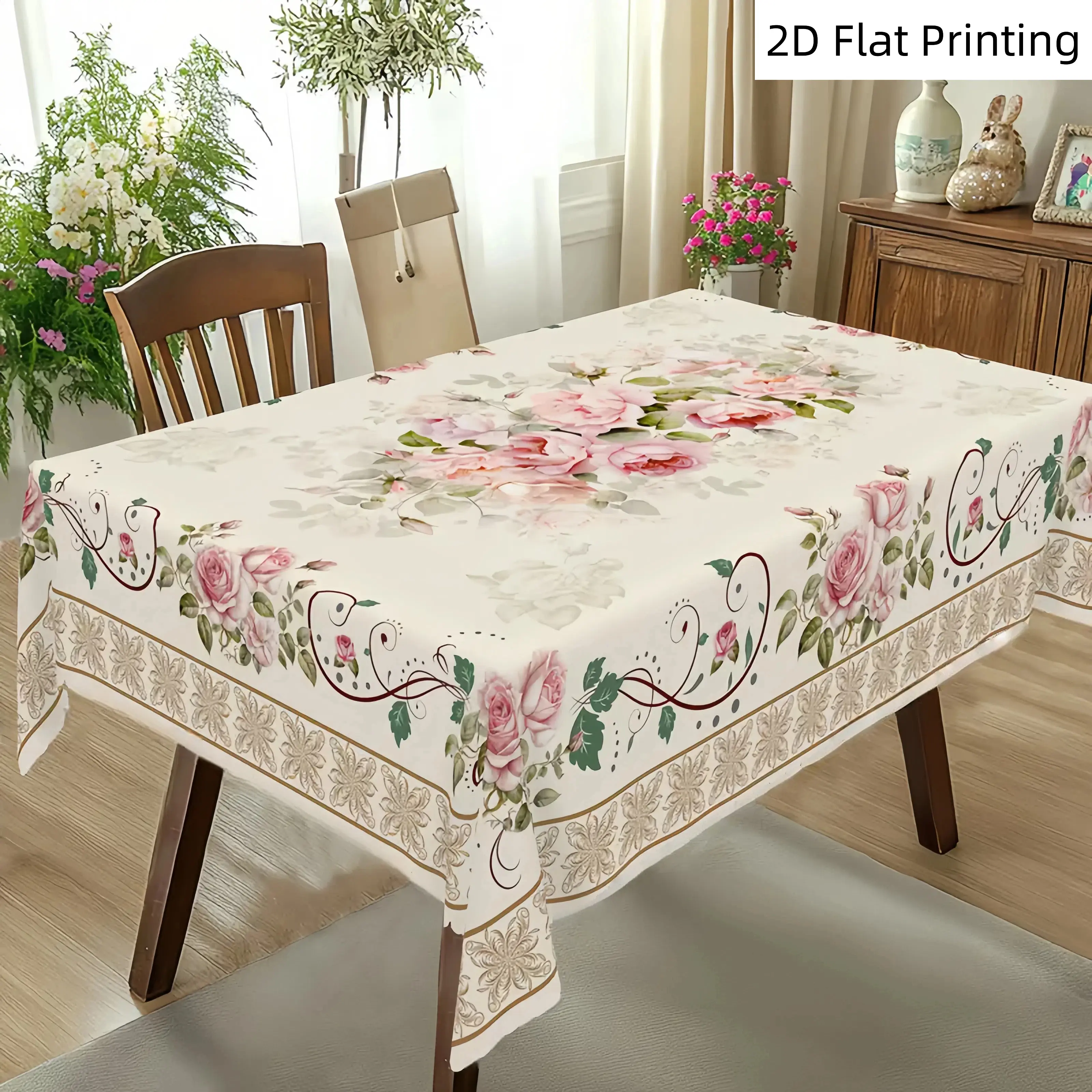 Romantic Vintage Pink Rose Rectangular Tablecloth – Elegant French Floral Print, Perfect for Indoor and Outdoor Table Decor, Perfect for Valentine's Day, Thanksgiving, Weddings, and Anniversaries