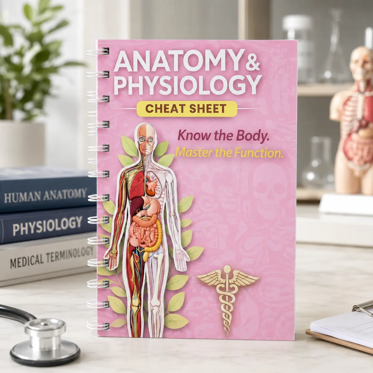 Anatomy and Physiology Reference Cheat Sheet - Office Stationery Notebook Insert, Anatomical Concepts Study Tool for Exam Prep & Quick Reviews, Exam Preparation