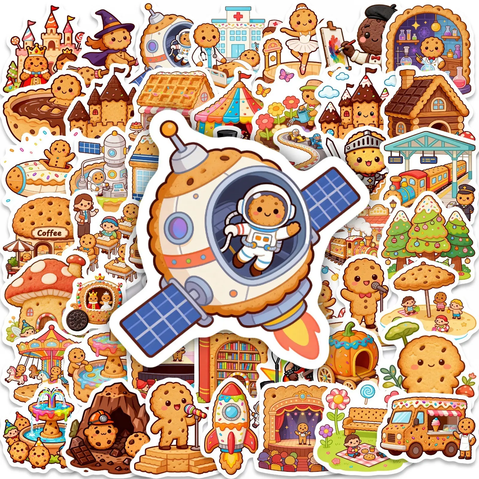 50pcs of Adorable Cartoon Gingerbread Man Stickers, Suitable for Scrapbooks, Journals, Laptops, Water Bottles, Cars, and Other Faith-based Designs-gifts with Positive Messages.