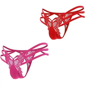 Mens Sexy Femboy Thong Sissy Butterfly Sheer Low Rise Floral Lace G-String Lingerie Femboy Panties
