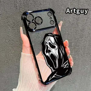 Ghostly Scream Pattern Four Corner Anti-Fall Phone Case Transparent Electroplated Protective Cover for iPhone 17 Pro Max 16 Air 15 Plus 14 13 12 11 E