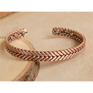 Matte Pure Solid Copper Magnetic Bracelet Arthritis Therapy Cuff Herringbone energy balancing