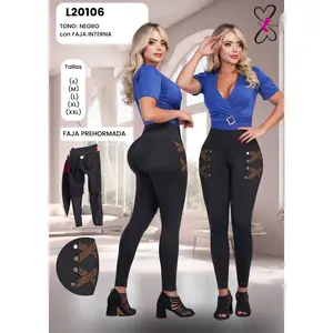 L20106 Colombian Leggings with Internal Girdle Style BBL Leopard Print Women's Winter Skinny Slim Bottoms Floral