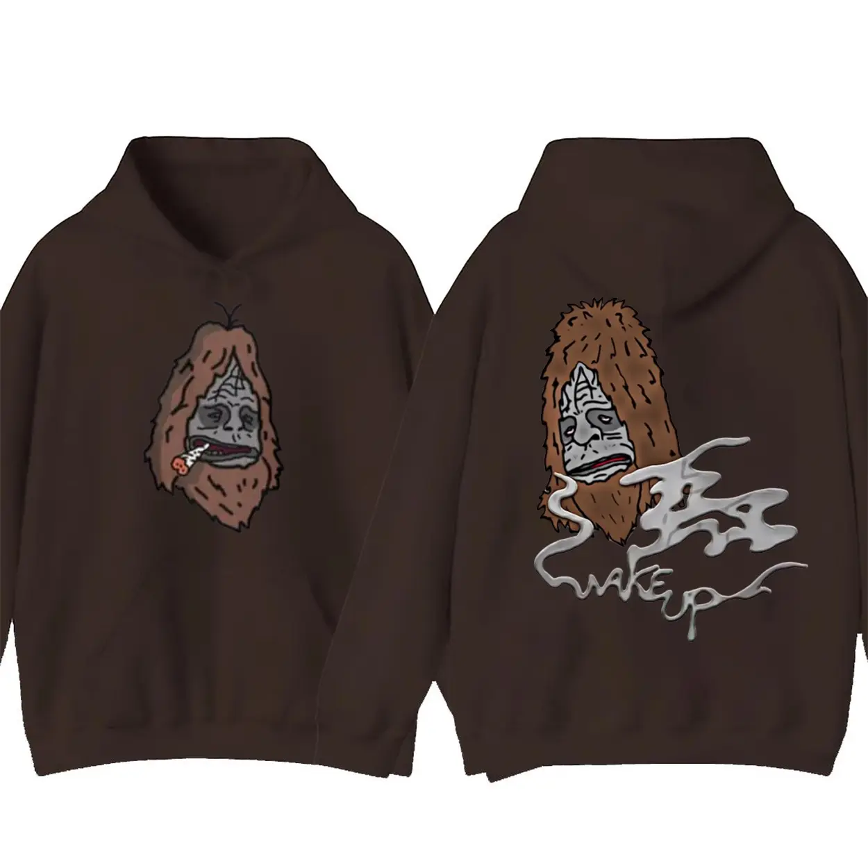 Sassy The Sasquatch Smoke Big 2 Sided Graphic Hoodie Casual Street Style Fleece Fabric Pullover Hooded Sweatshirt Tops Trendy for Women for Men