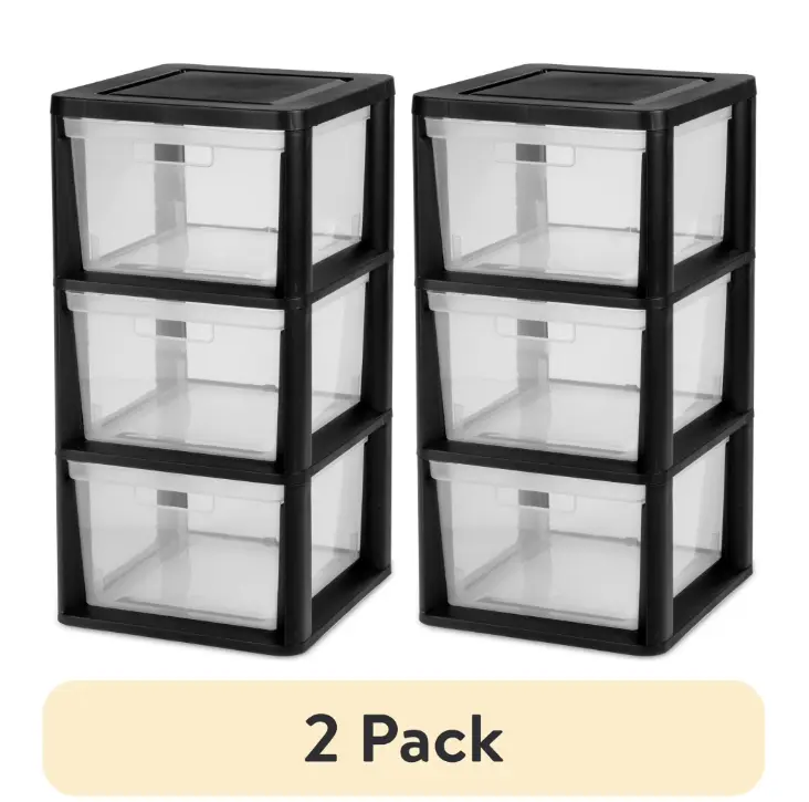 2 Pack Clear Plastic Storage Boxes with Black Frames for Organizing and Sorting Items