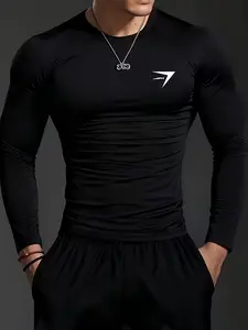 Men's Long Sleeve Compression Shirt | Muscle Support for Gym Running Training | Slim Fit Crew Neck Breathable Activewear | Quick Dry Base Layer for Men Black | #GymWear #Fitness #Activewear #MensStyle