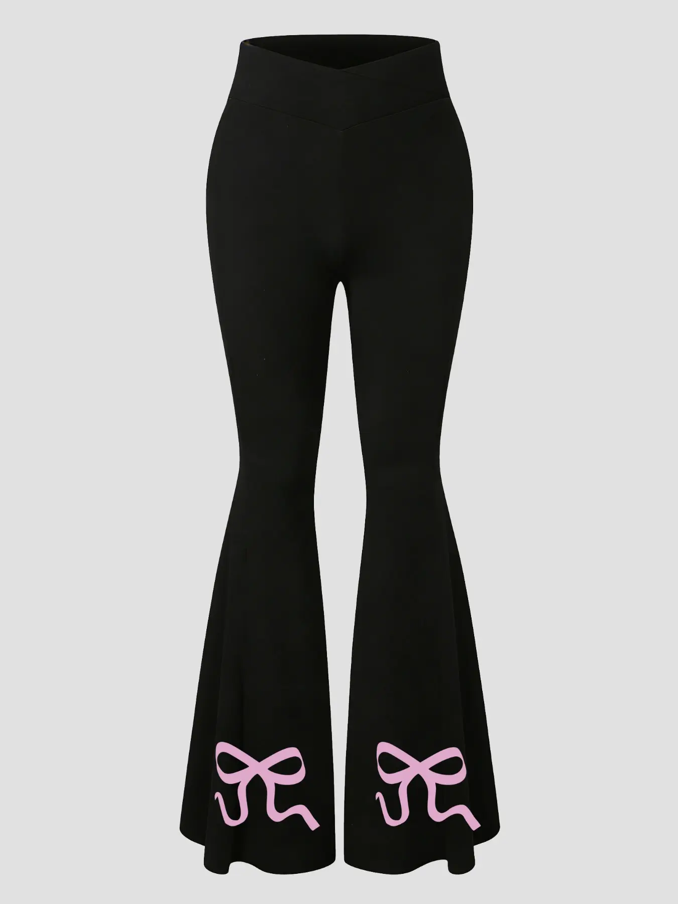 Women's fitted bootcut leggings with bowknot graphic pattern print, criss-cross waistband, flared leg design, comfortable to wear, suitable for all seasons, Chic casual, everyday pant for women, Casual Pants