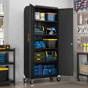 71" Storage Cabinet with 4 Adjustable Shelves, Locking Metal Tool Cabinet with Wheels – Rolling Garage Organizer with Assembly Required for Warehouse, Shop, Workshop