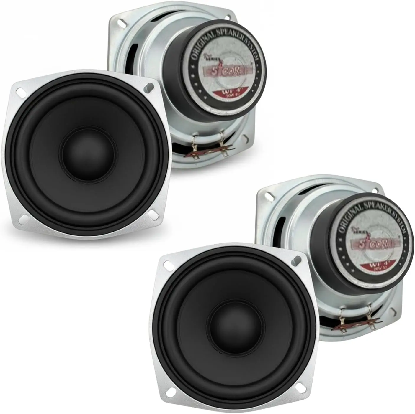 5 CORE 4in Custom Steel Subwoofers Pair - Car Loudspeaker Pro Audio 200W 4 Ohm Deep Bass Replacement, Quick Setup for Truck Stereo Sound System Car Mod - WF 4INCH, Car/Truck