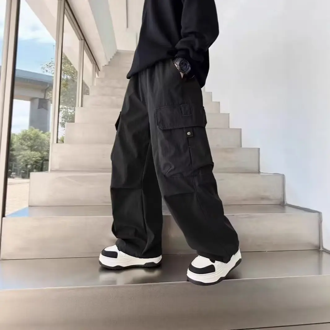 Boys' All-Season Brown Cargo Pants - Baggy Fit, Elastic Waistband, Durable Polyester, Long Trousers with Pockets, for Casual Wear, Sizes 6-7y,7-8y,9-10y,11-12y, Dry Clean, Long Pants, Baggy Loose, Cargo Pockets