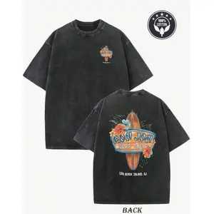 Ron Jon Surf Shop Double Sided Graphic T-Shirt Vintage Washed Surfboard Hibiscus Flower Tee Long Beach Island NJ Coastal Casual Top for Man - Menswear