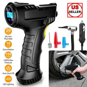 Wireless Tire Inflator, 150PSI Cordless Automotive Tool with 12V DC Portable Pump, Digital Gauge, LED Light - Tire Inflation Tool for Car, Motorcycle