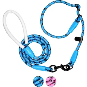 Detachable 2/5" Slip Lead, 4FT 6FT 8FT with Comfortable Silicone Handle Strong Rope Leash for Large Medium Small Dogs No Pull Highly Reflective Pet Training Leash (Blue-Black, 8FT)