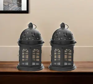 360 stand Black Metal Celestial Cutouts Decorative Candle Lanterns - 2 Pieces, 360-Degree Rotatable, Tabletop/Pillar/Hanging Room Decor, Interior Decoration Accessories, Country-Style Light Gift & Centerpiece