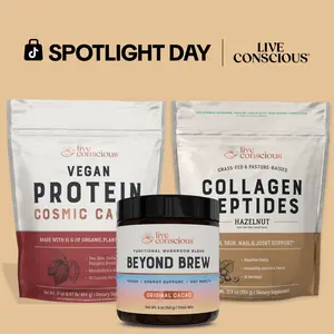 Live Conscious Chocolate Lovers Dream Bundle - Hazelnut Collagen, Beyond Brew Original Cacao & Vegan Protein Cosmic Cacao - Daily Dose of Decadence Wellness Bundle