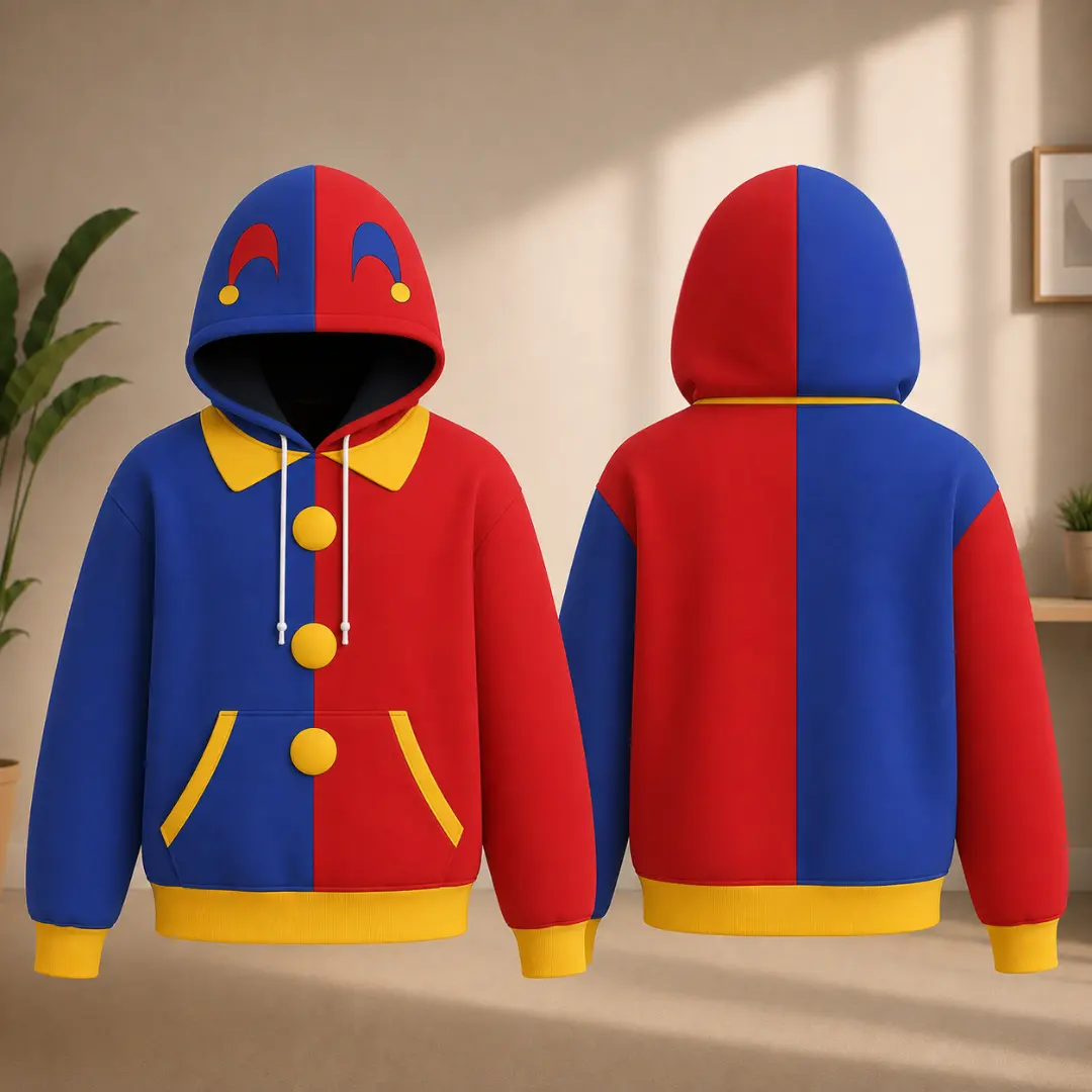 Pomni The Amazing Digital Circus 3D Hoodie, Pomni Cosplay Hooded Sweatshirt, Cartoon Graphic Pullover, Unisex Fan Gift