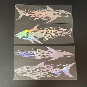 4PCS/SET Iridescent Sticker, Car decorative sticker, Car Decals, For Car Rearview Mirrors, Ocean Enthusiast Stationery Shark-flame decor