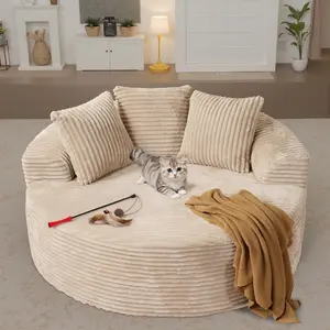 HOOOWOOO 59"W Oversized Upholstered Sofa Bed, Round Chaise Lounge Fluffy Plush Chair Indoor, Modern Chenille Cloud Couch with Deep Seat, Comfy Bean Bag for Living Room Apartment