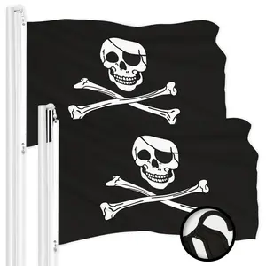 G128 2 Pack: Pirate Jolly Roger Bones Flag | 2.5x4 Ft | ToughWeave Series Embroidered 300D Polyester | Novelty Flag, Embroidered Design, Indoor/Outdoor, Brass Grommets