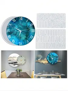 Silicone Resin Clock Mold, Arabic & Roman Numeral Design, Perfect for DIY Crafts, Wall Hanging Ornament, Ideal for Home Decoration, Room Decor