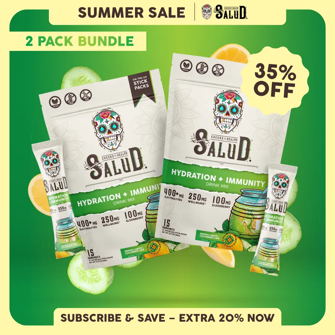 Salud 2-in-1 [Hydration + Immunity – Pepino Limón | Cucumber Lime Duo] Electrolytes Powder, Agua Fresca Drink Mix, Elderberry, Dairy & Soy Free, Non-GMO, Gluten Free, Vegan, Low Calorie, 1g Sugar (2-Pack, 30 Servings)