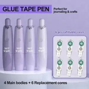 Glue tape pens with 4 bodies and 6 refillable refills, double sided tape for journaling, crafts, school projects. Replaceable core design.