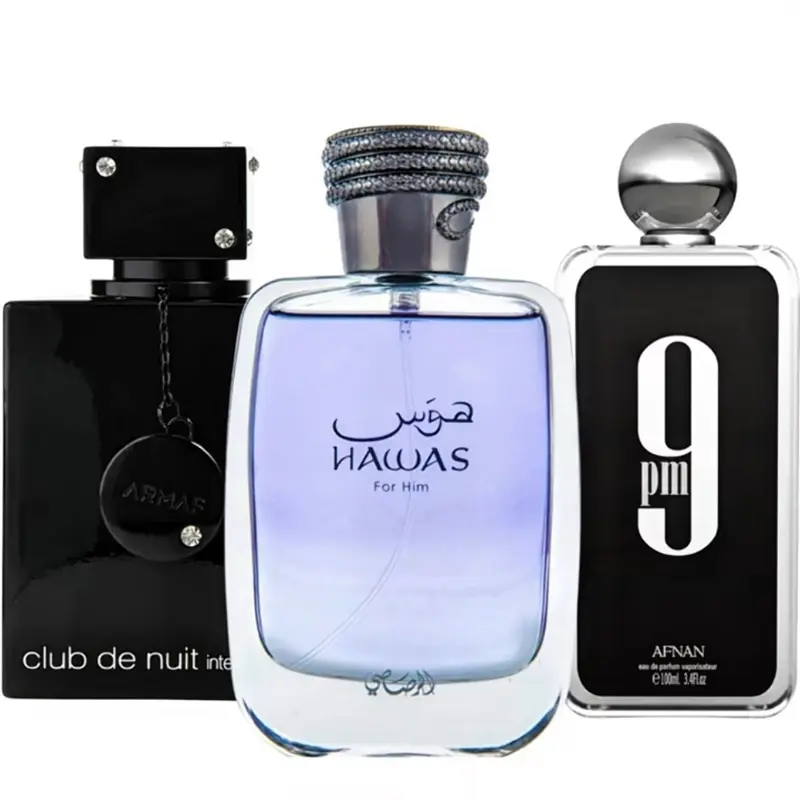 Rasasi Hawas + Armaf Club de Nuit Intense + Afnan 9PM 3.4 fl.oz - For Men - bundle - fragrance collection Rasasi Hawas + Armaf Club de Nuit Intense + Afnan 9PM 3.4 fl.oz - For Men - bundle - fragrance collection