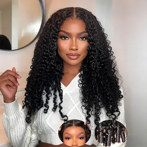 Half Wig Human Hair for Women Burmese Curly with Spiral Curls End Glueless Wigs 200% Density Flip Over Beginner Friendly Wear Go Drawstring Wig No Glue No Sew Natural Color & Beginner Friendly Easy Install outdoorfun