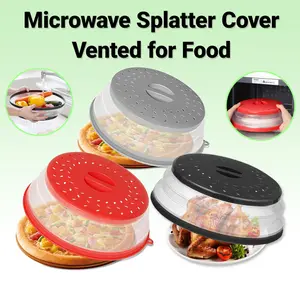 Microwave Splatter Cover Vented for Food, Splatter Guard & Colander Kitchen Gadget for Fruit Vegetables Microwave Plate Cover with Hook Hole,Dishwasher（Red/Black/Grey)