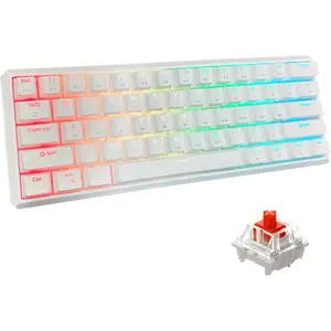 60% Wired Mechanical Gaming Keyboard, RGB Backlit 61  Small Gaming Keyboard (White, Red Switches)