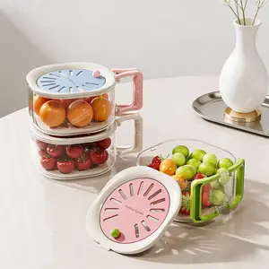 Thickened Expandable Drain Basket with Lid, Colander, Home Dual-Function Vegetable Washing Filter Basket, Cute Large Capacity Fruit Cleaning Storage Basket