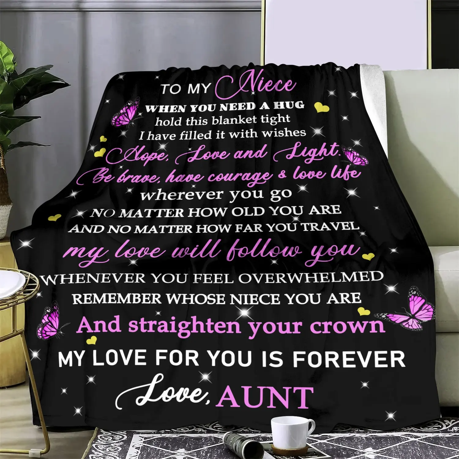 1pc Digital Printing Flannel Blanket - 280GSM Soft, Warm, Lightweight Custom Personalized Art Print Decorative Design Throw with Love Messages, Inspirational Quotes, Aunt Gift for Niece for Sofa, Bed, Custom Blankets, Personalized Blankets