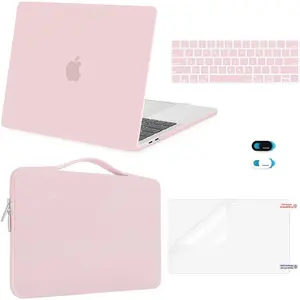 MOSISO Plastic Hard Case Bundle for 13 in MacBook Pro (M2 2025-2026, M1 2016-2024, A2338 A2251 A2289 A2159 A1989 A1708 A1706) - Includes Laptop Bag, Keyboard Skin, Webcam Cover, Screen Protector, Rose Quartz